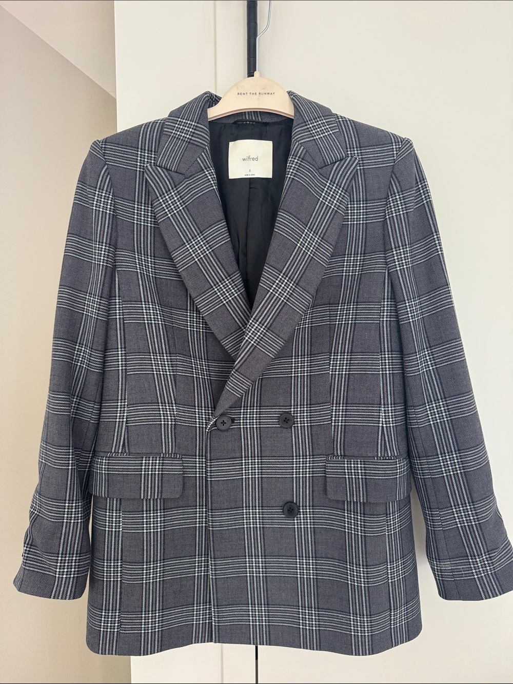 Wilfred Charcoal Gray Plaid Double-Breasted Blazer